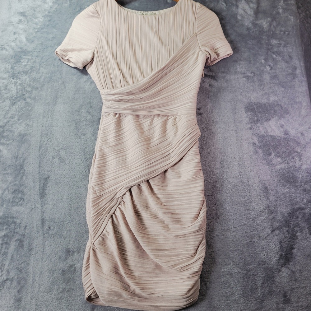 Halston Heritage Fitted Pleated Sheath Dress in Beige"Silk Rain" Bridal Shower